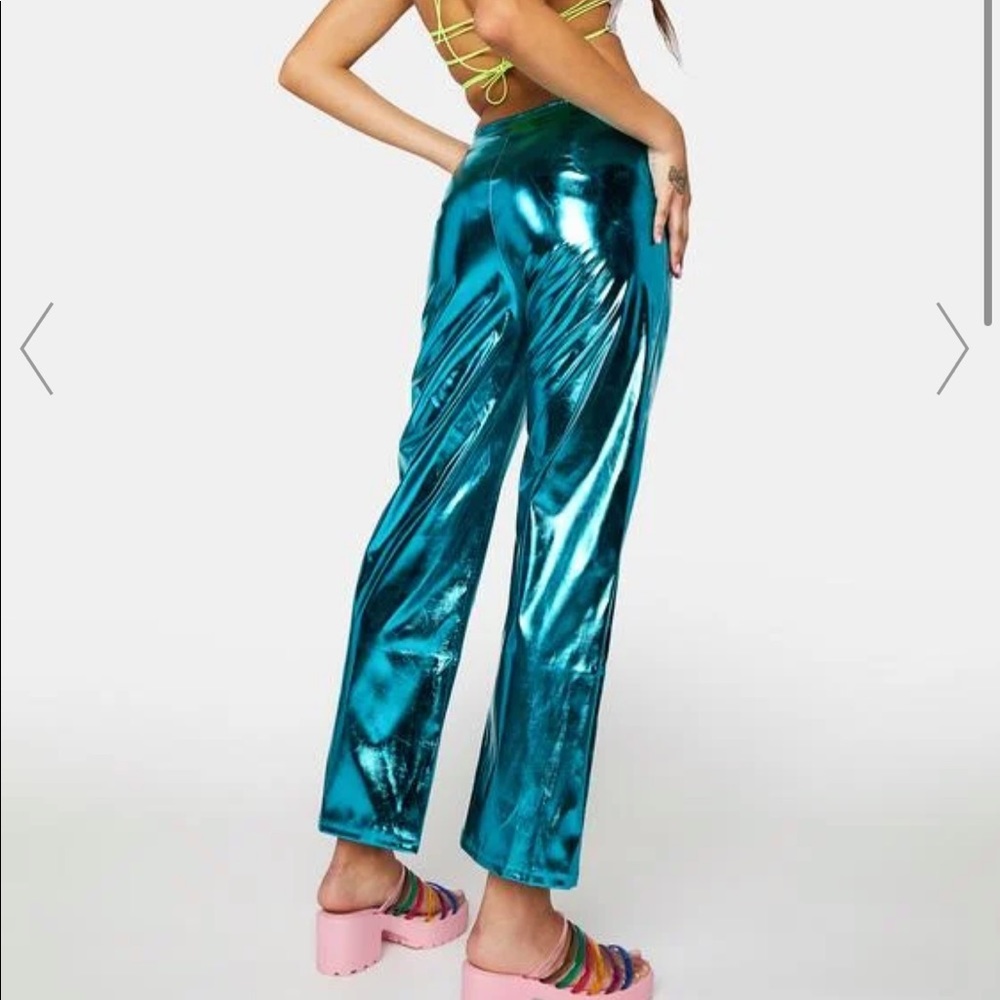 Blue metallic dolls kill straight leg pants